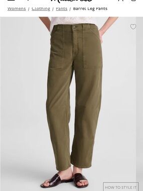 Madewell Barrel Leg Pants- olive green size 27